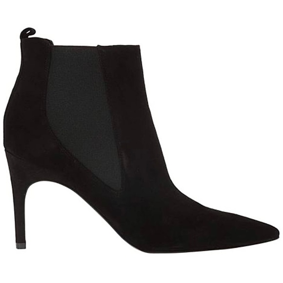 NINE WEST Joliee Black Leather Booties Pointed toe Stiletto Heel Ankle Boots 8.5 - Picture 3 of 9